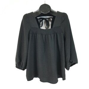 ICHI Ixlovana Seersucker Blouse Women's Size 40 EU / Large Black Square Neck